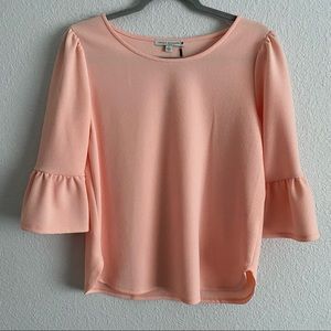 Green Envelope blush pink blouse with 3/4 bell sleeves. Size (L).